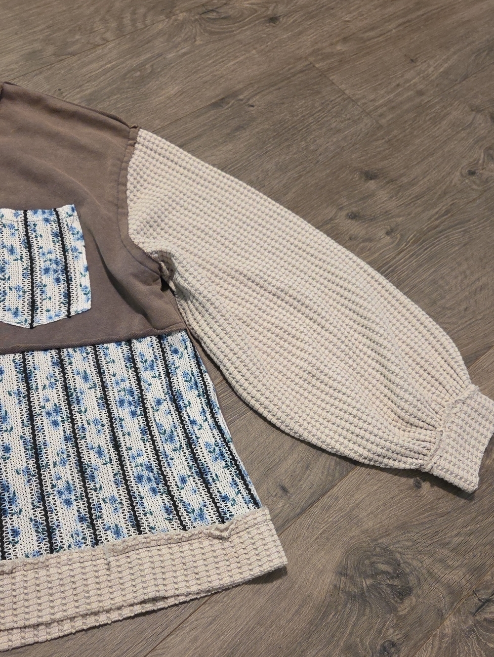 POL Mixed Media Floral Patchwork Waffle Knit Sweater - Picture 7 of 10